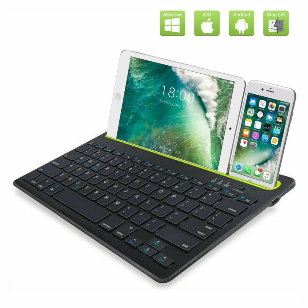 Teclado Bluetooth Recargable Soporte Celular Tablet iOS Android