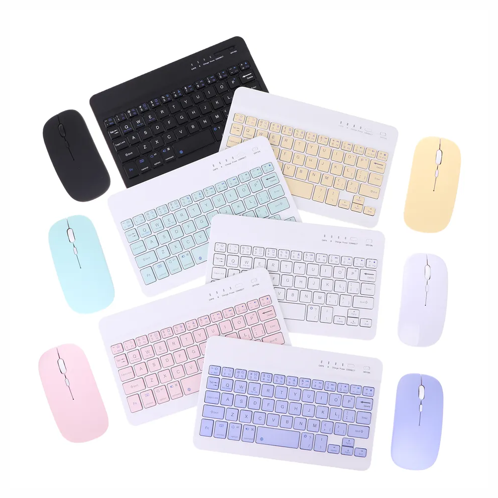 Kit Teclado Mouse Bluetooth Recargable Inalámbrico Color Pastel Tablet