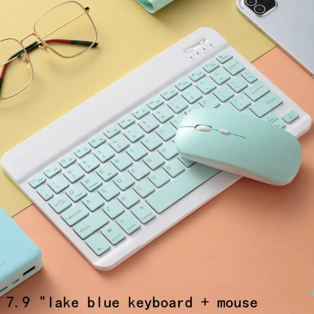 Kit Teclado Mouse Bluetooth Recargable Inalámbrico Color Pastel Tablet