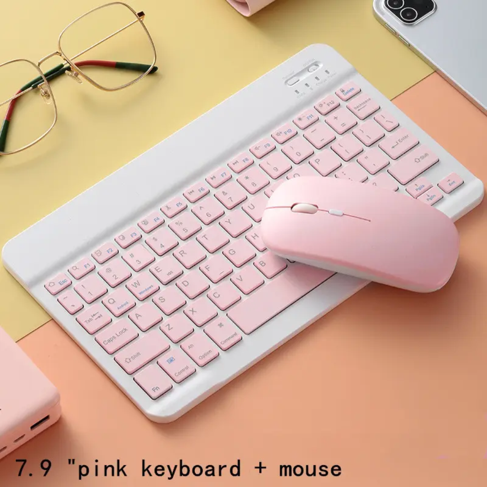 Kit Teclado Mouse Bluetooth Recargable Inalámbrico Color Pastel Tablet