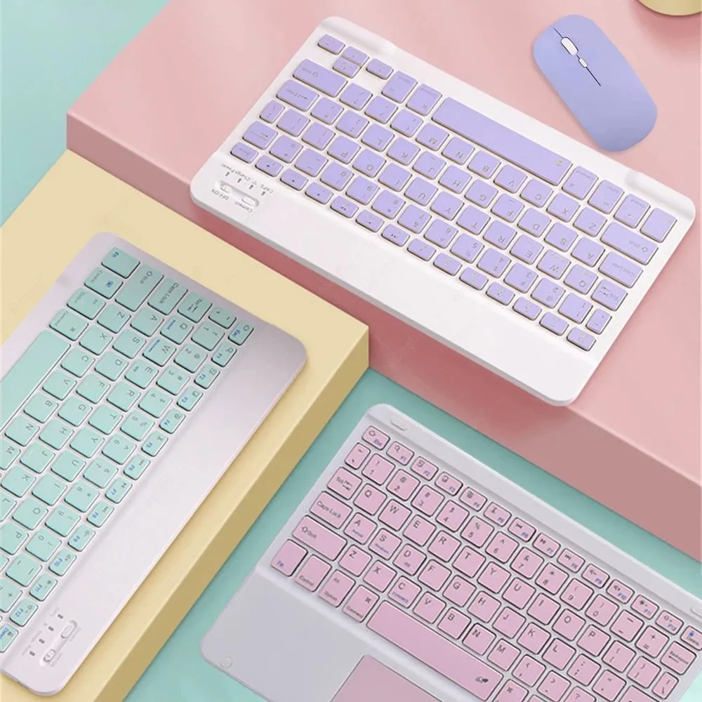 Kit Teclado Mouse Bluetooth Recargable Inalámbrico Color Pastel Tablet