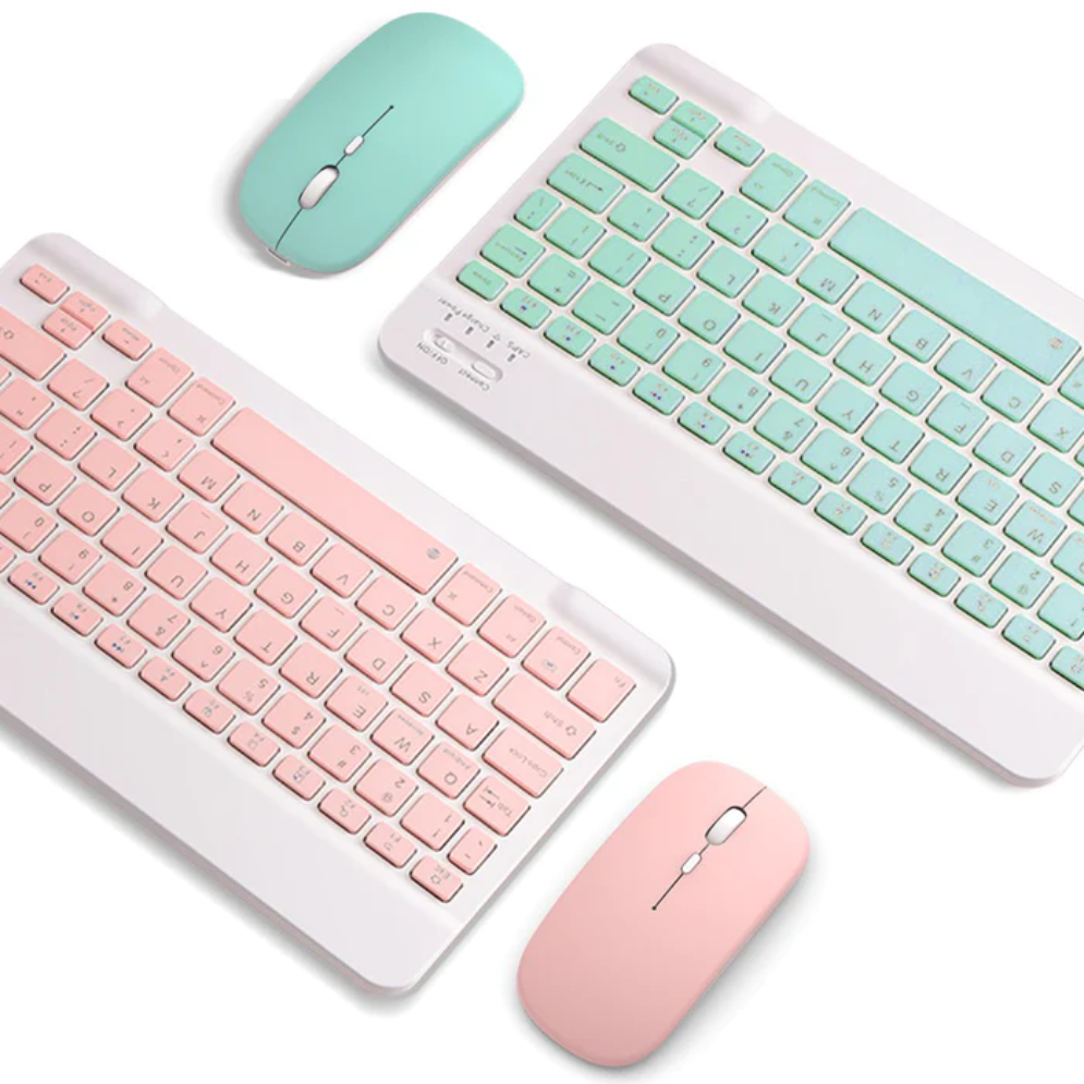 Kit Teclado Mouse Bluetooth Recargable Inalámbrico Color Pastel Tablet