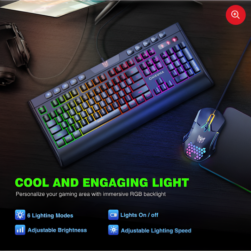 Combo Teclado Mouse Gamer Onikuma G21 Luces RGB USB 6400 DPI PC