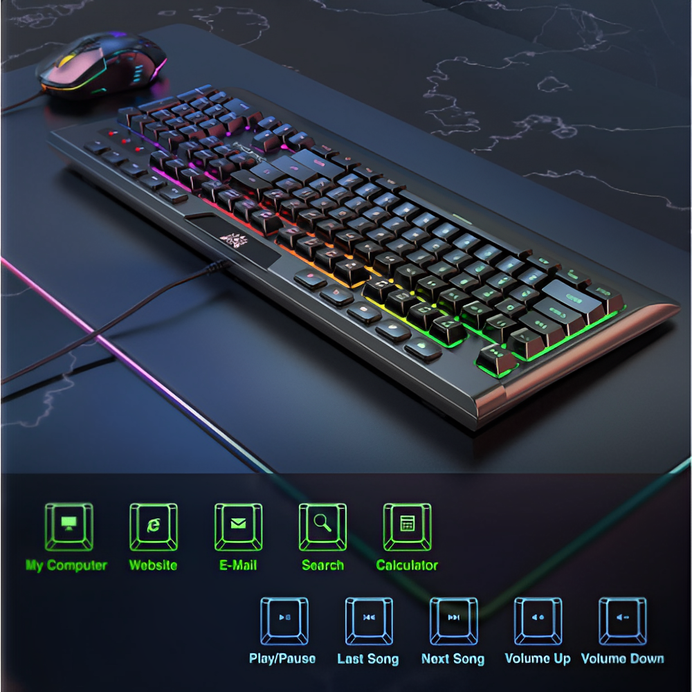 Combo Teclado Mouse Gamer Onikuma G21 Luces RGB USB 6400 DPI PC