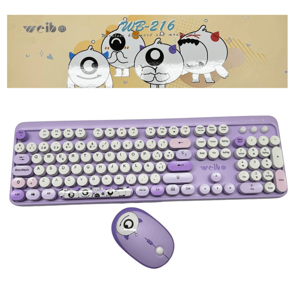 Combo Teclado Mouse Inalámbrico Weibo WB-216 Recargable 2.4GHz Colores