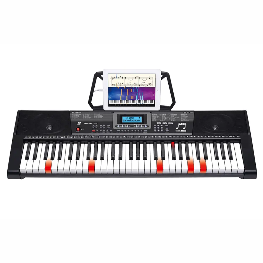 Teclado Musical Piano 61 Teclas Iluminadas MK-2115 Pedal USB MIDI