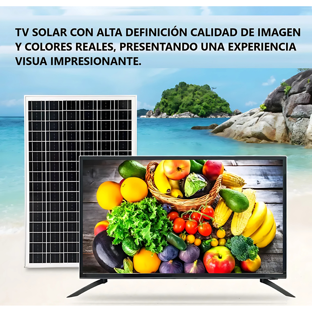 Televisor Solar 32 Pulgadas Batería 60000mAh Panel HDMI USB Finca