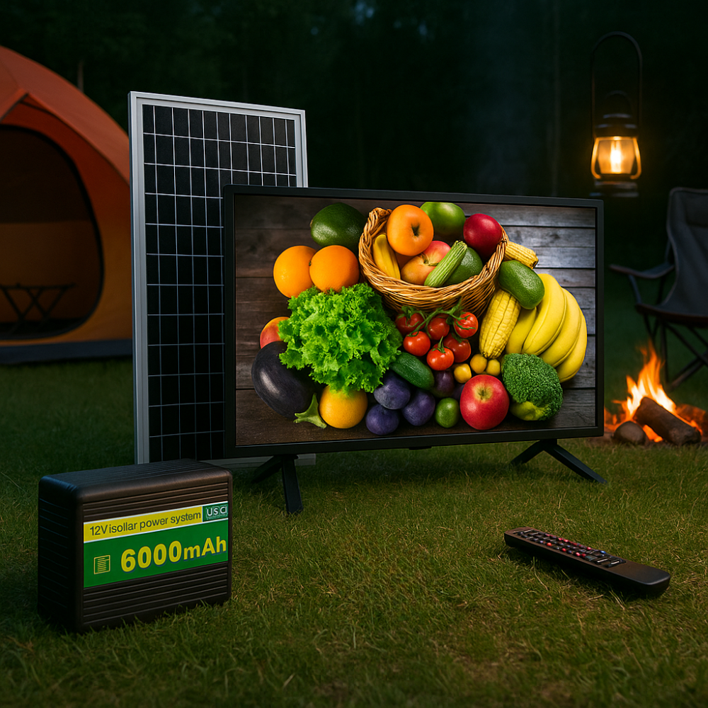 Televisor Solar 32 Pulgadas Batería 60000mAh Panel HDMI USB Finca