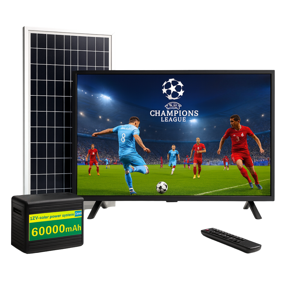 Televisor Solar 32 Pulgadas Batería 60000mAh Panel HDMI USB Finca