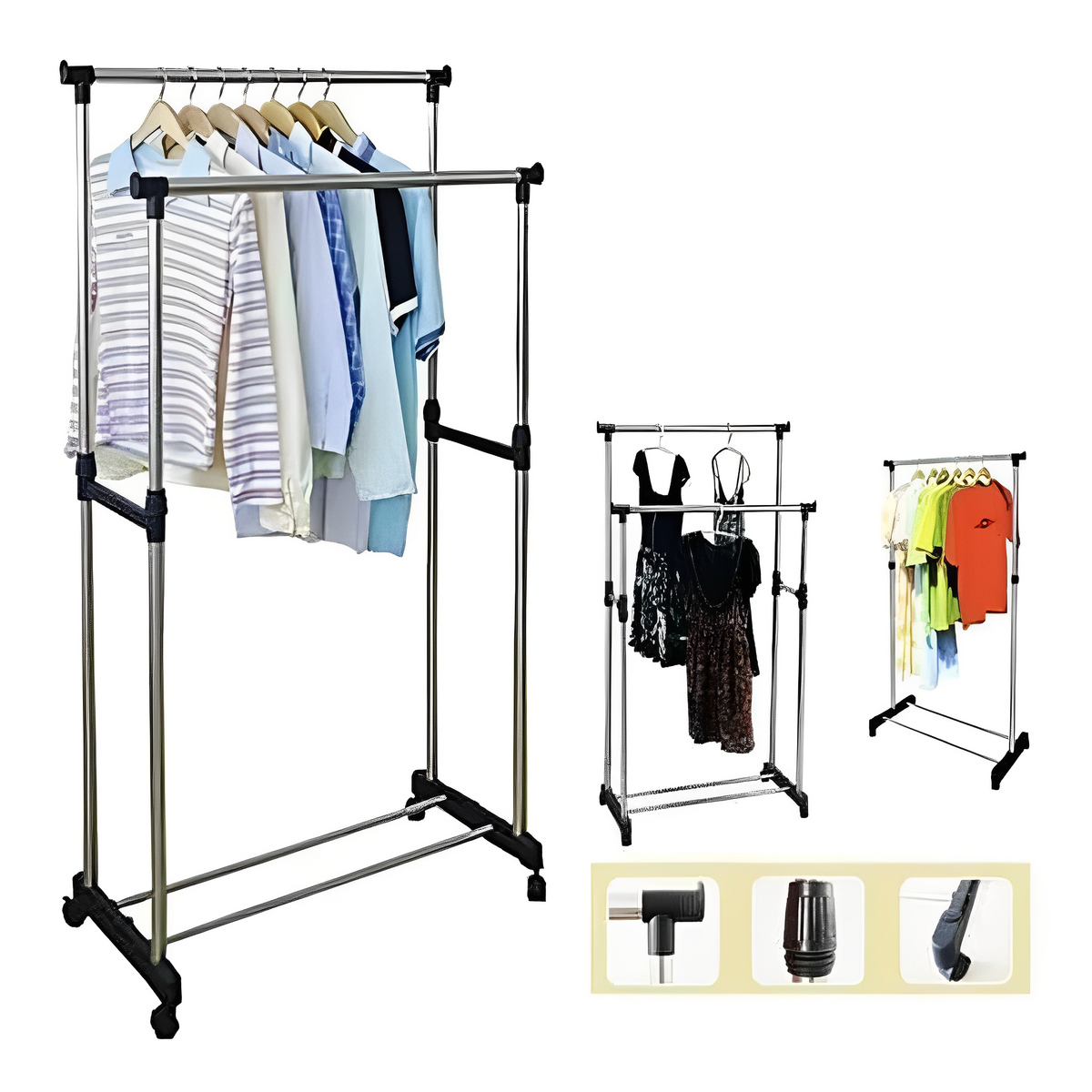 Tendedero Ropa Plegable Ruedas Extensible Perchero 30kg Metálico Negro