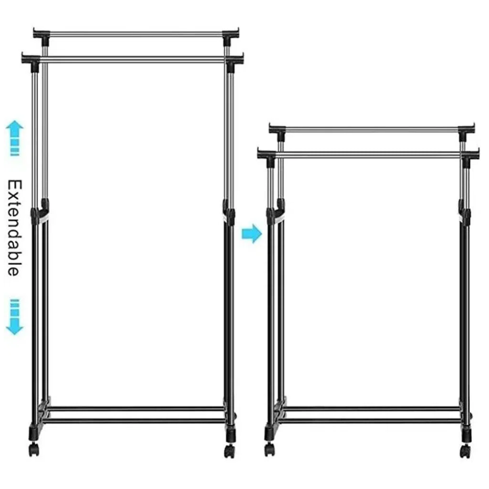 Tendedero Ropa Plegable Ruedas Extensible Perchero 30kg Metálico Negro