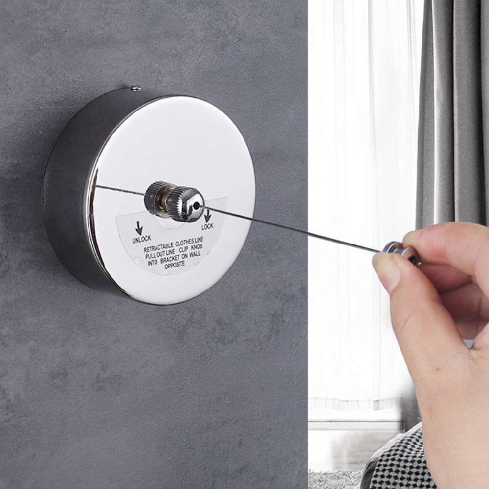 Tendedero Retráctil Pared Acero Inoxidable 304 Cuerda 3 Metros Baño