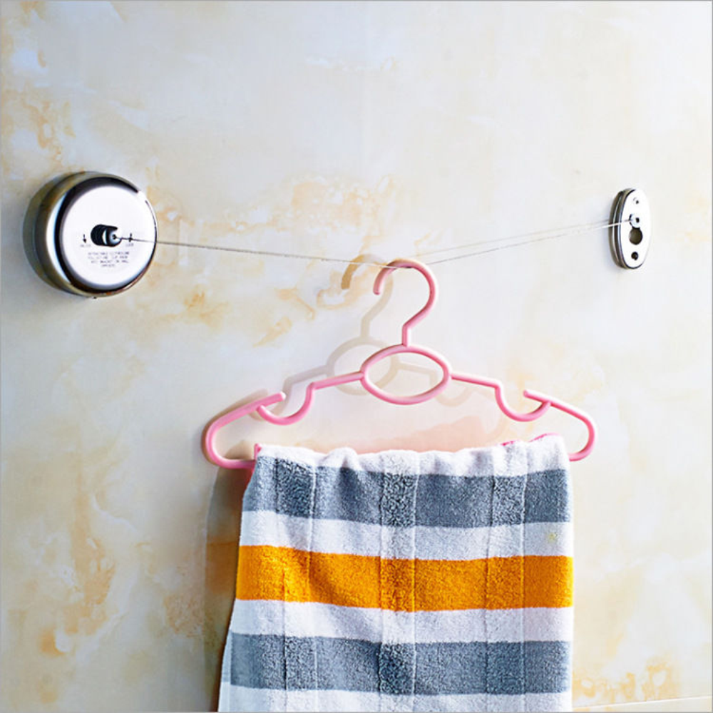 Tendedero Retráctil Pared Acero Inoxidable 304 Cuerda 3 Metros Baño