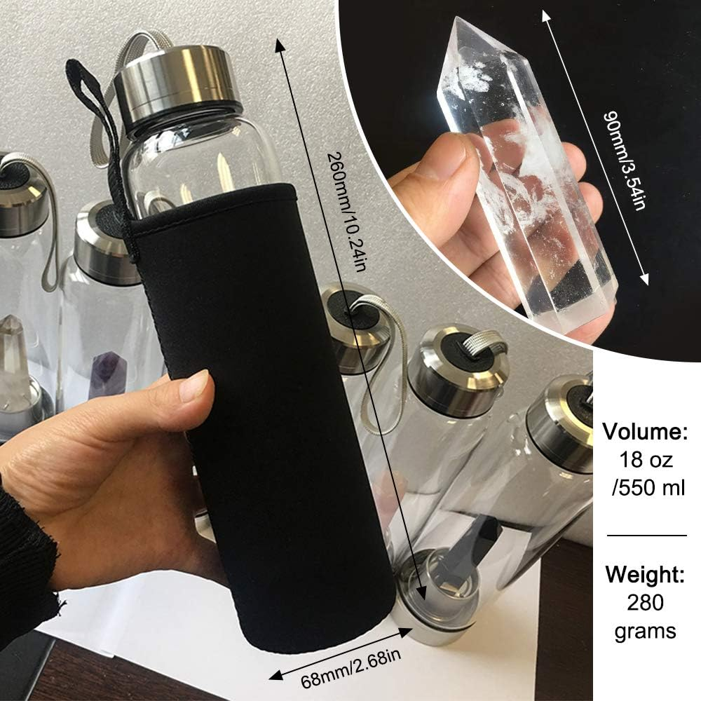 Botella Agua Vidrio Cristal Cuarzo Amatista 550ml Funda Neopreno