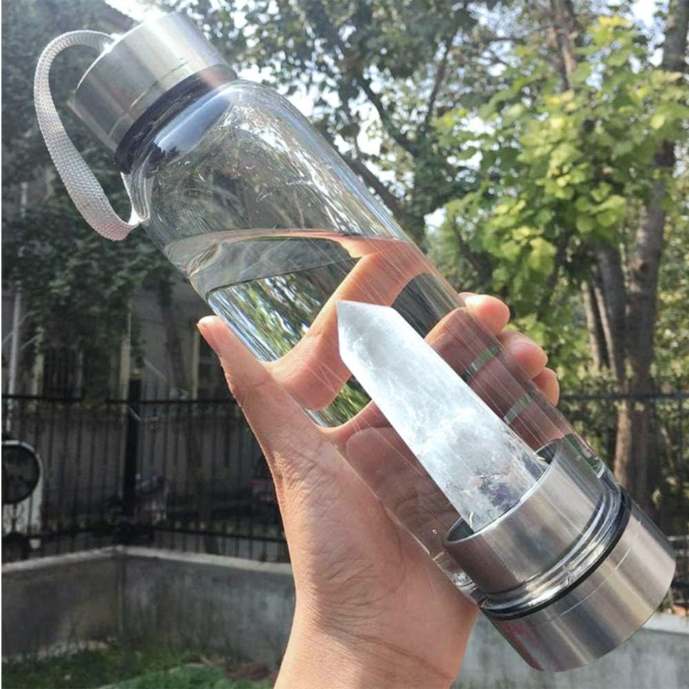 Botella Agua Vidrio Cristal Cuarzo Amatista 550ml Funda Neopreno
