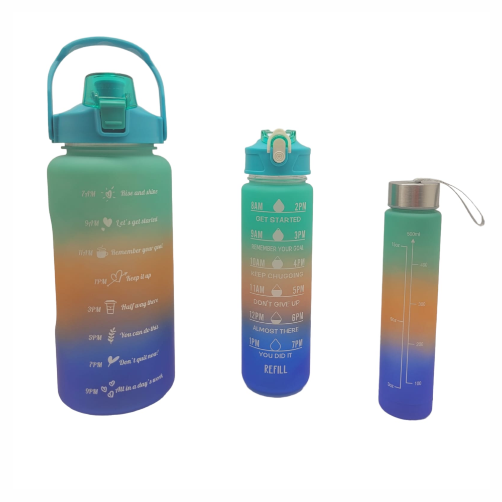 Termo Motivacional Set 3x1 2 Litros 900ml 300ml Frases Horario