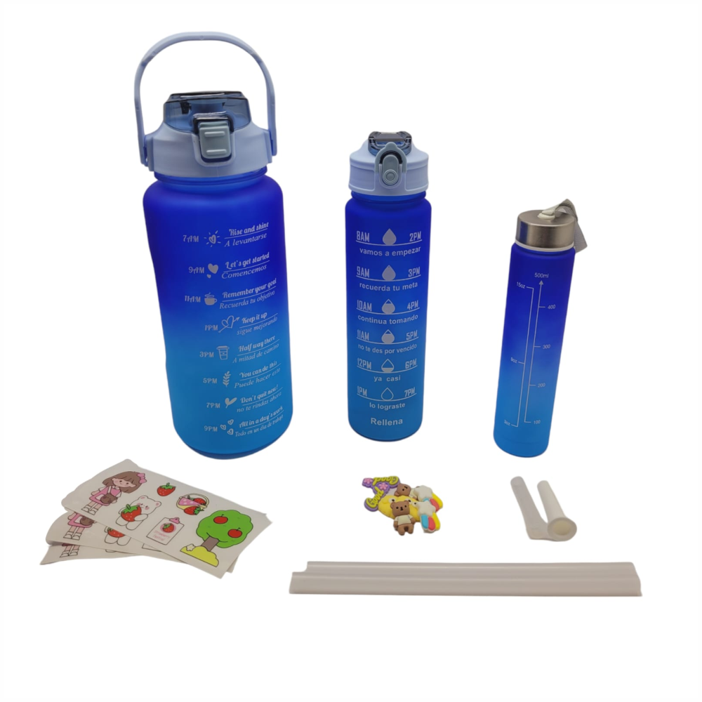 Termo Motivacional Set 3x1 2 Litros 900ml 300ml Frases Horario