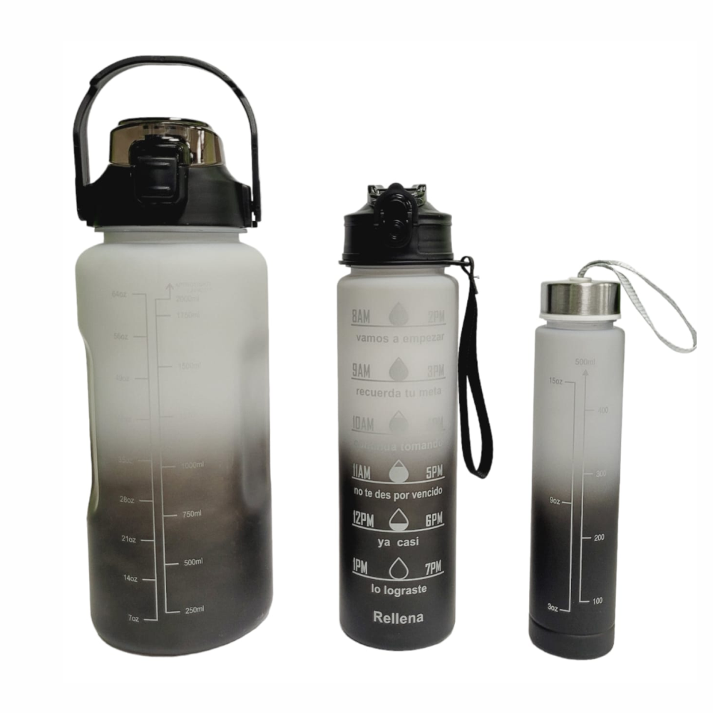 Termo Motivacional Set 3x1 2 Litros 900ml 300ml Frases Horario
