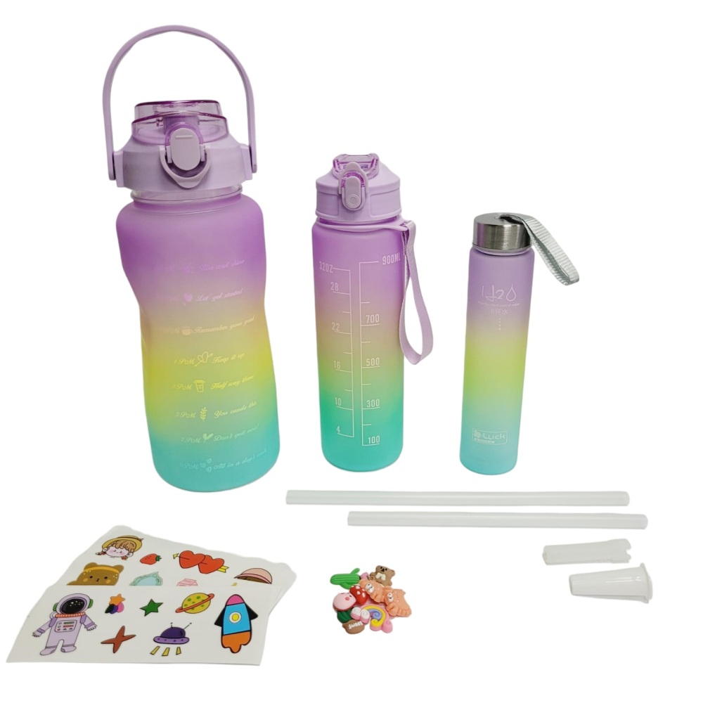 Termo Motivacional Set 3x1 2 Litros 900ml 300ml Frases Horario