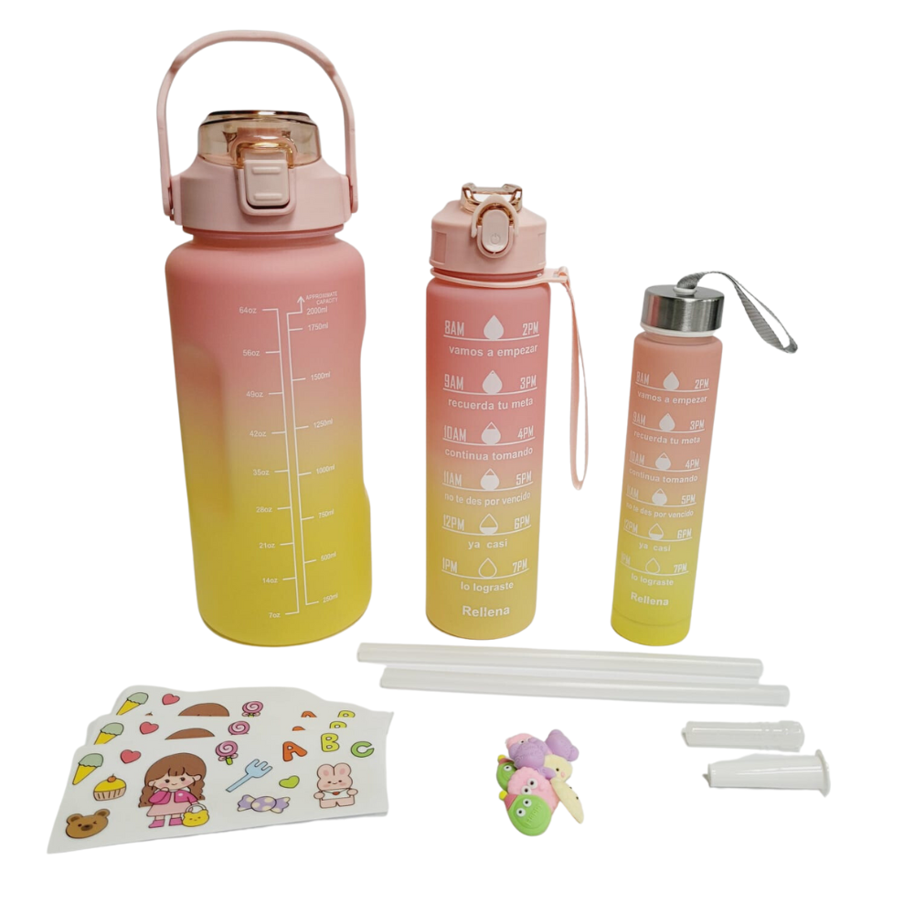 Termo Motivacional Set 3x1 2 Litros 900ml 300ml Frases Horario