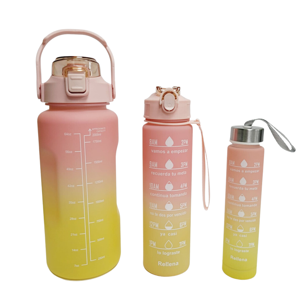 Termo Motivacional Set 3x1 2 Litros 900ml 300ml Frases Horario