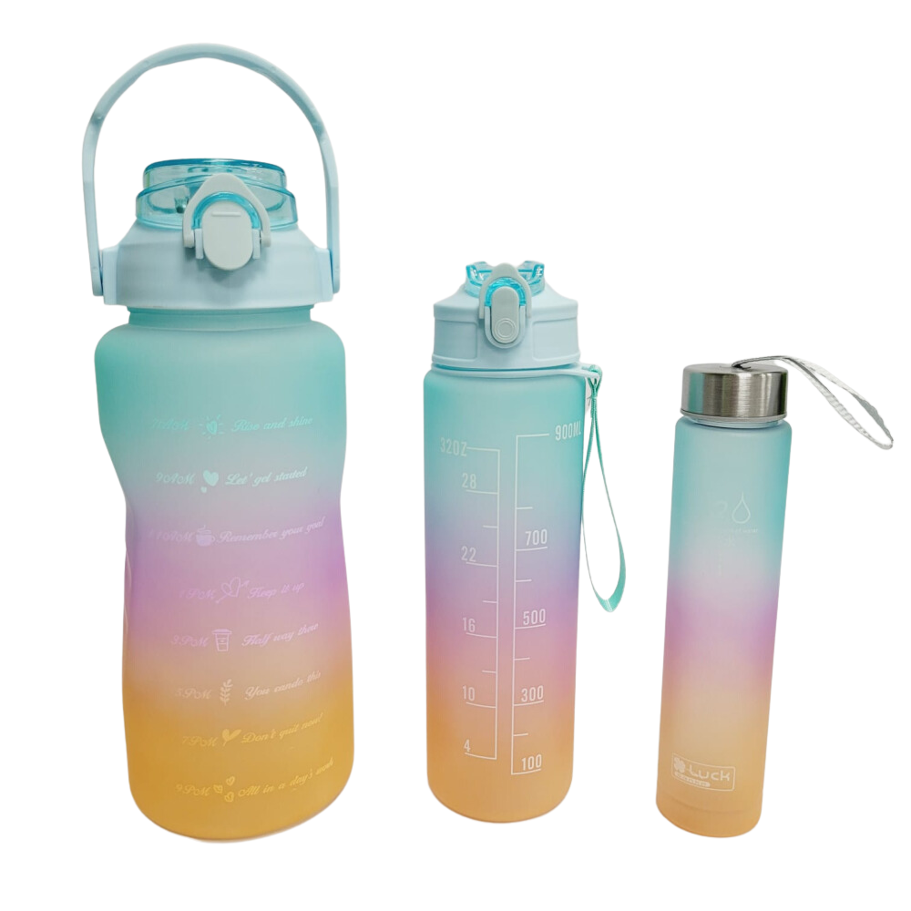 Termo Motivacional Set 3x1 2 Litros 900ml 300ml Frases Horario