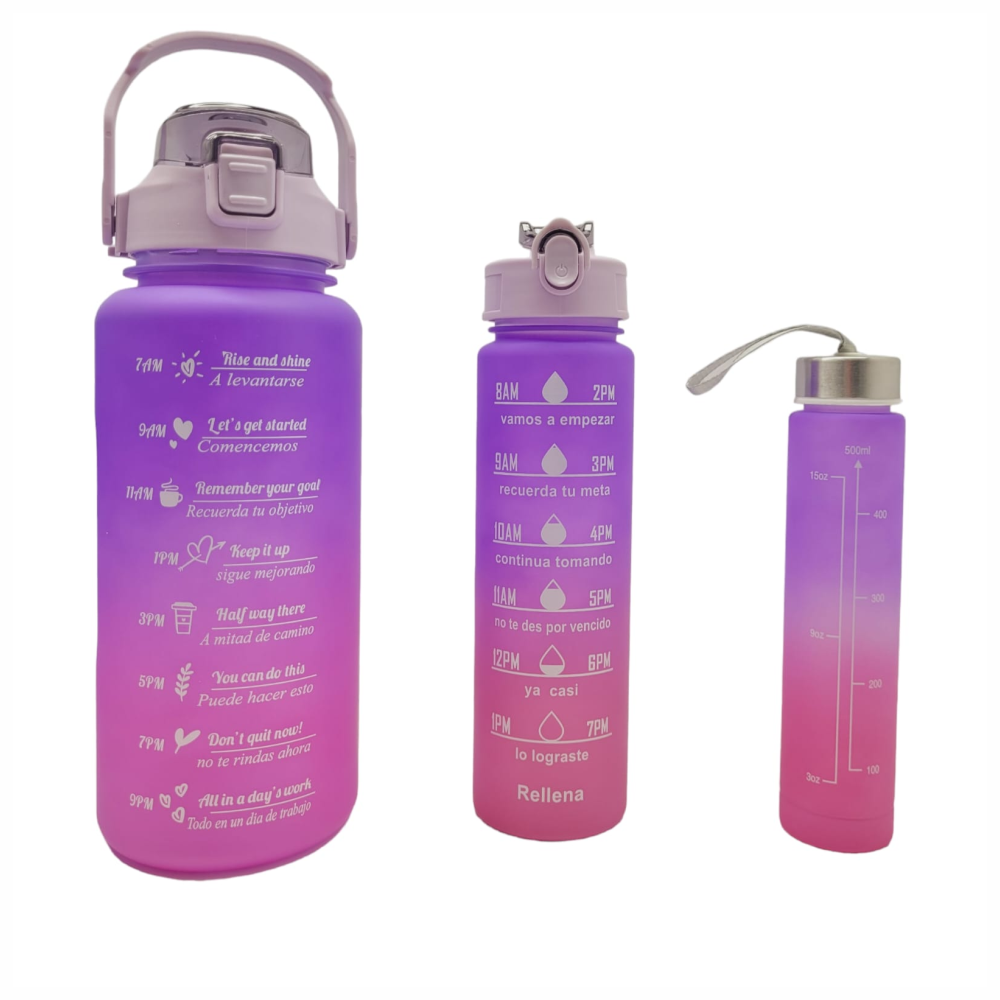 Termo Motivacional Set 3x1 2 Litros 900ml 300ml Frases Horario