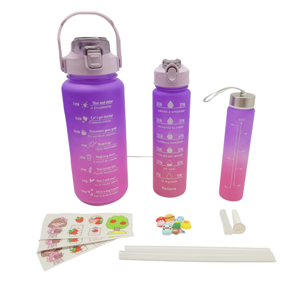 Termo Motivacional Set 3x1 2 Litros 900ml 300ml Frases Horario