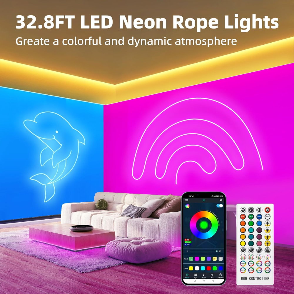 Cinta Neón LED RGB 5 Metros Rítmica Micrófono App Alexa Control Remoto