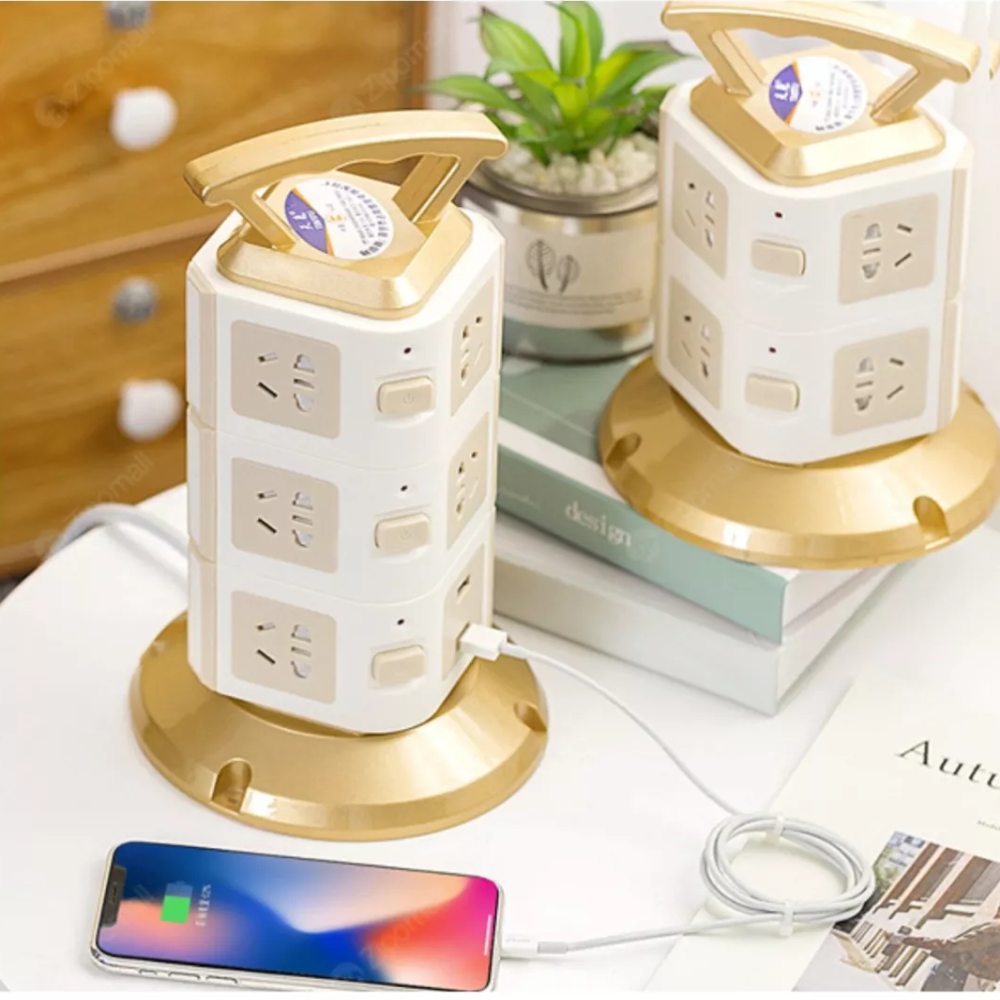 Torre Multitoma 3 Niveles 11 Tomas 2 USB 2500W Interruptores Cable 3m