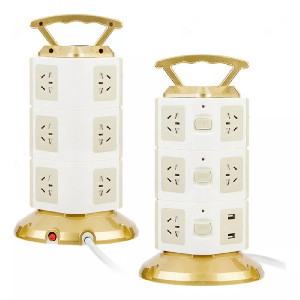 Torre Multitoma 3 Niveles 11 Tomas 2 USB 2500W Interruptores Cable 3m