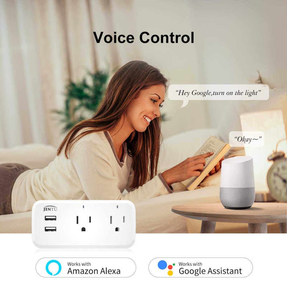 Enchufe Inteligente WiFi Doble 2 USB Alexa Google Home Temporizador
