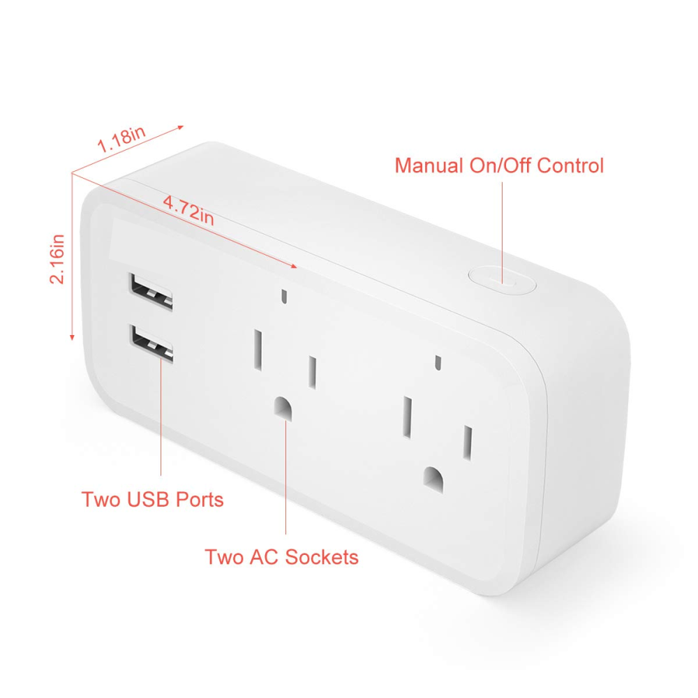 Enchufe Inteligente WiFi Doble 2 USB Alexa Google Home Temporizador
