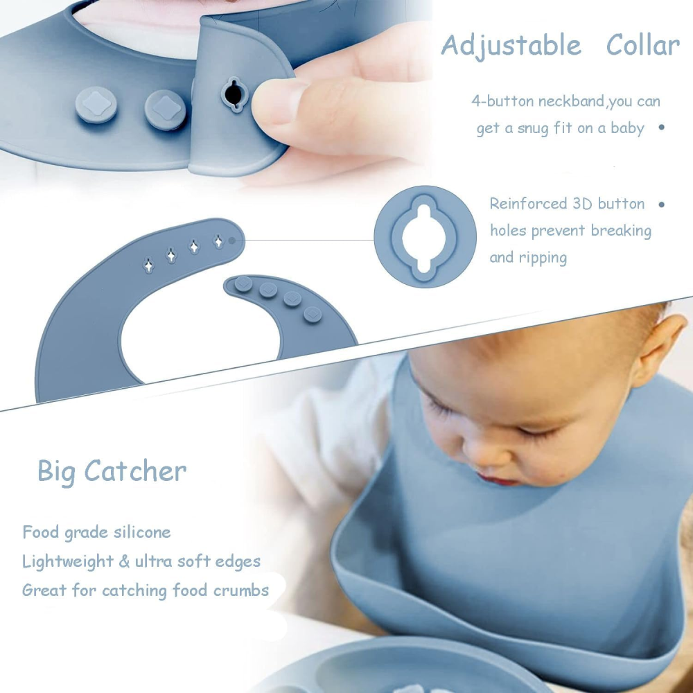 Vajilla Bebé Silicona Set Plato Ventosa Babero Vaso Cubiertos BPA