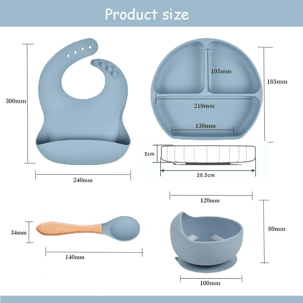 Vajilla Bebé Silicona Set Plato Ventosa Babero Vaso Cubiertos BPA