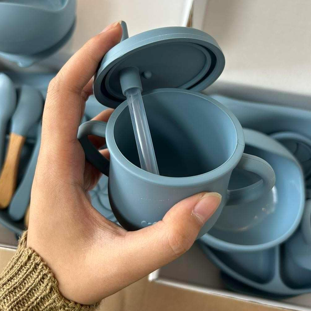 Vajilla Bebé Silicona Set Plato Ventosa Babero Vaso Cubiertos BPA