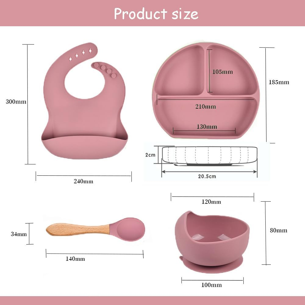 Vajilla Bebé Silicona Set Plato Ventosa Babero Vaso Cubiertos BPA