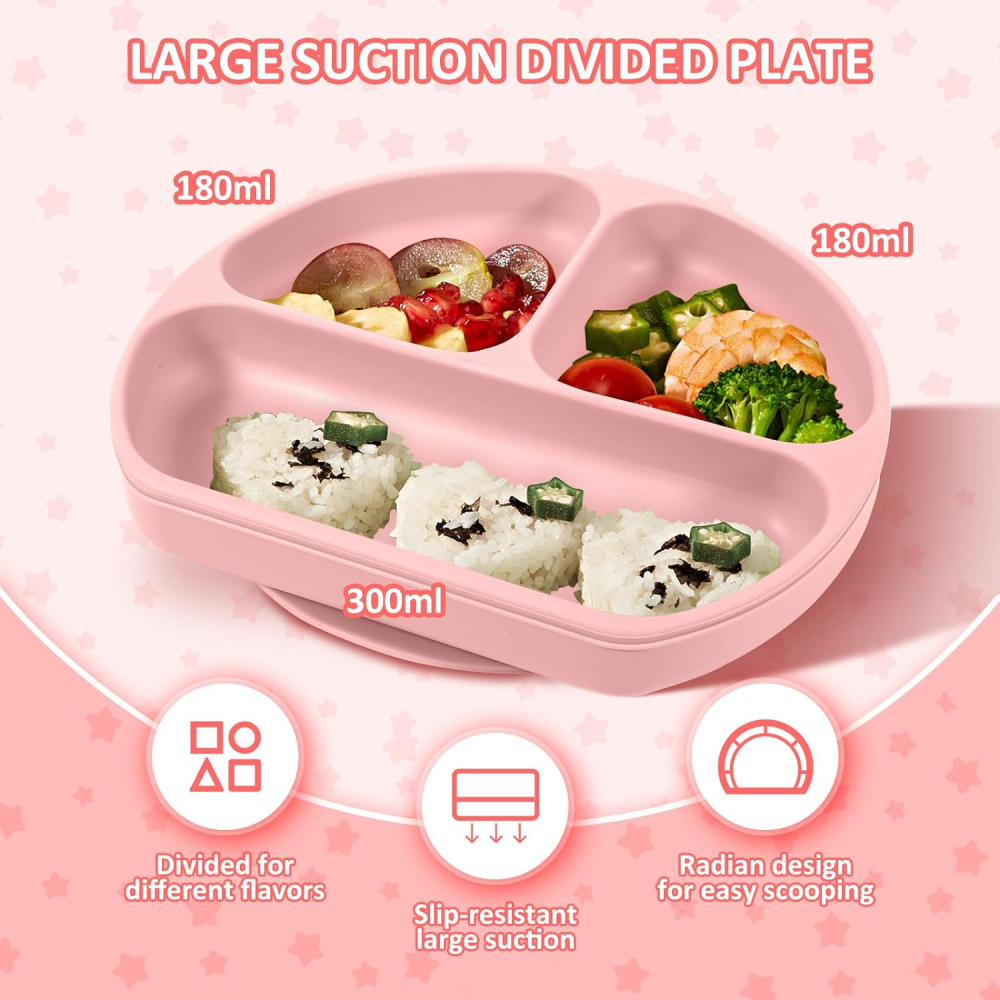 Vajilla Bebé Silicona Set Plato Ventosa Babero Vaso Cubiertos BPA