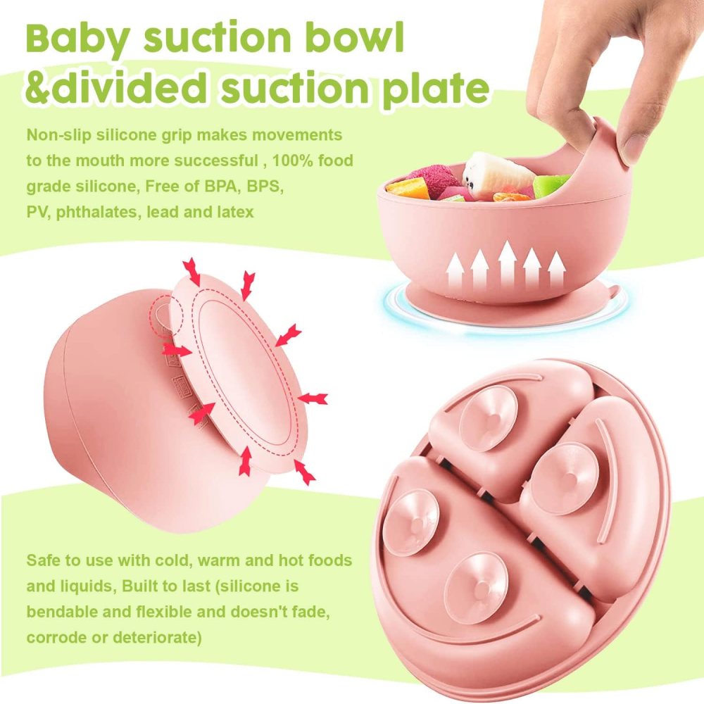 Vajilla Bebé Silicona Set Plato Ventosa Babero Vaso Cubiertos BPA