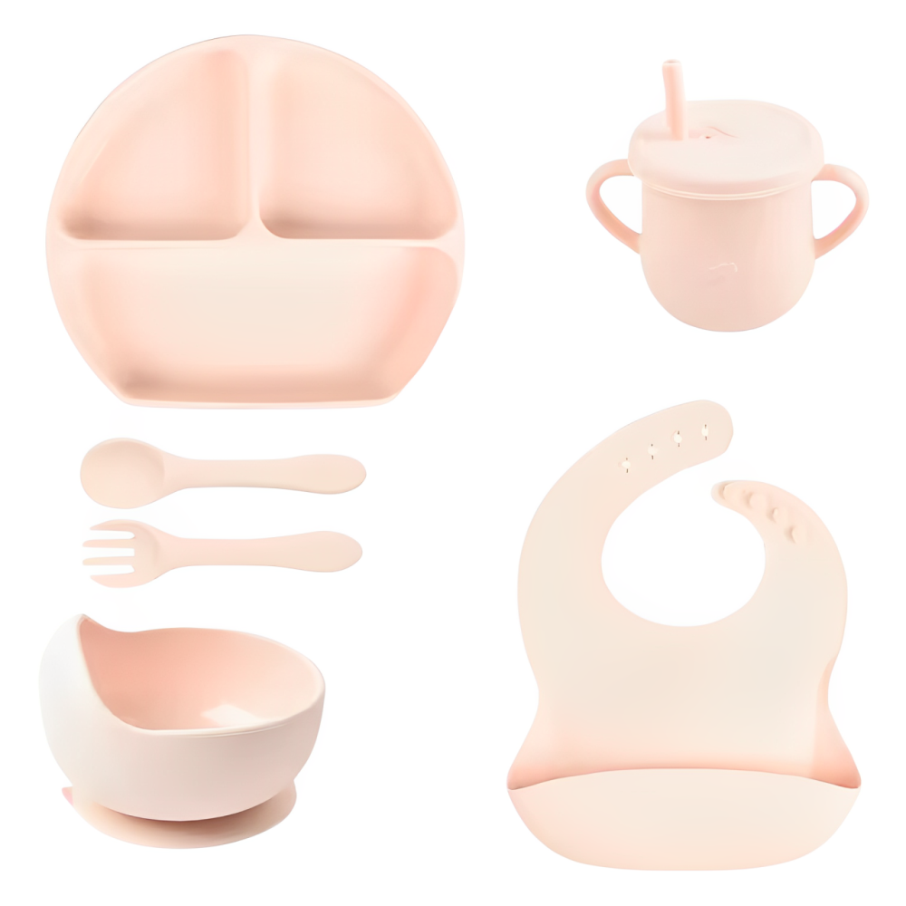 Vajilla Bebé Silicona Set Plato Ventosa Babero Vaso Cubiertos BPA