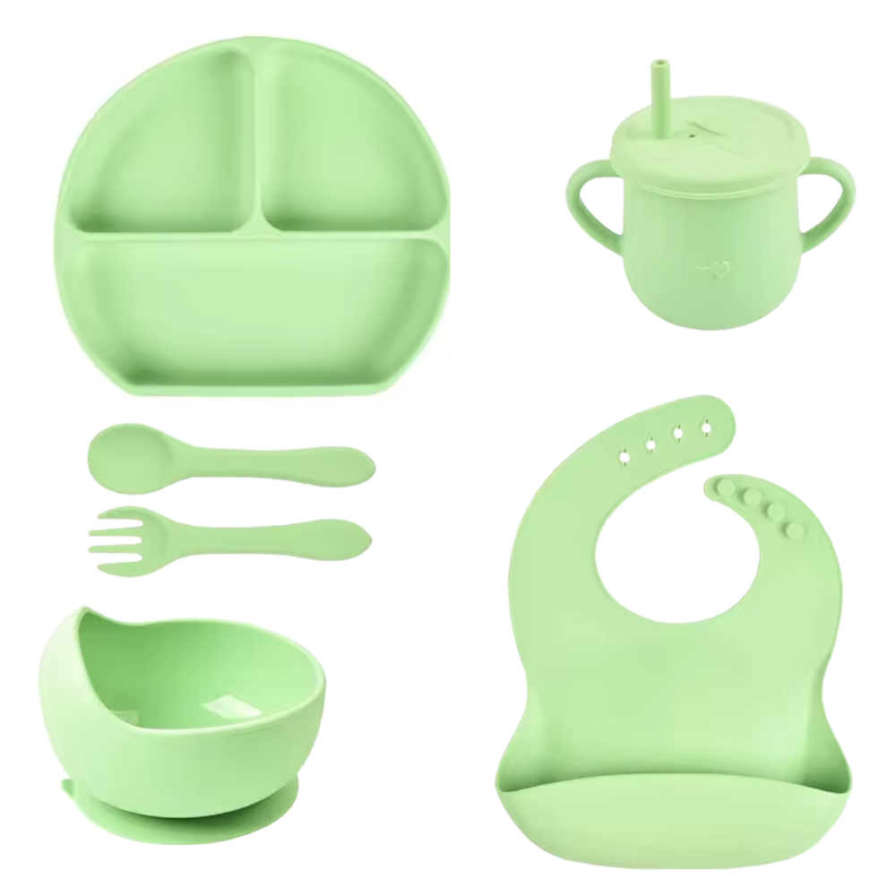 Vajilla Bebé Silicona Set Plato Ventosa Babero Vaso Cubiertos BPA