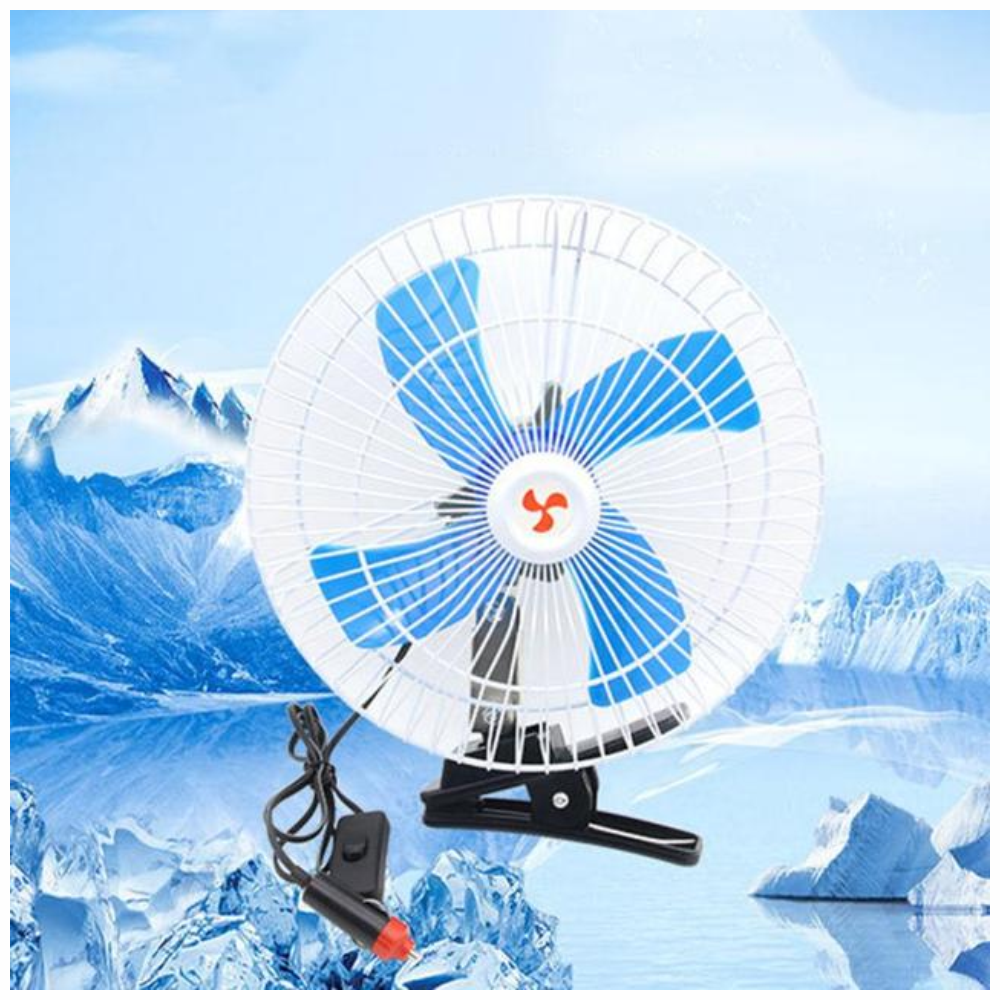 Ventilador Carro 12V Portátil Giratorio 180 Grados Pinza Encendedor