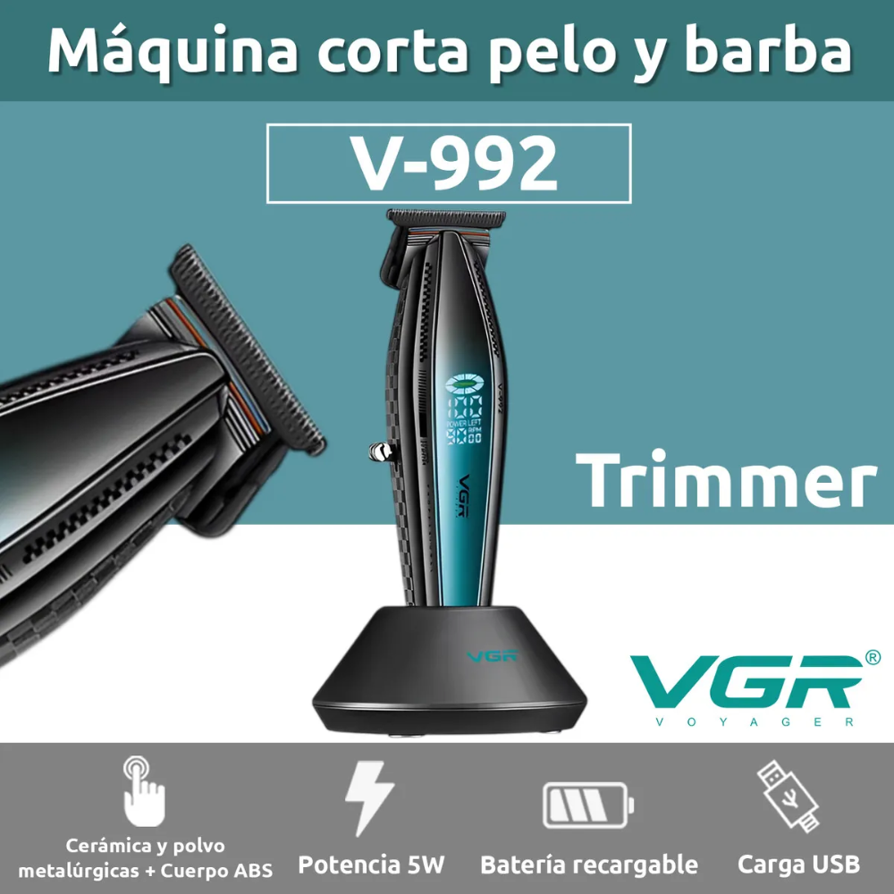 Máquina Patillera VGR V-992 Inalámbrica 9000 RPM Profesional Barbería