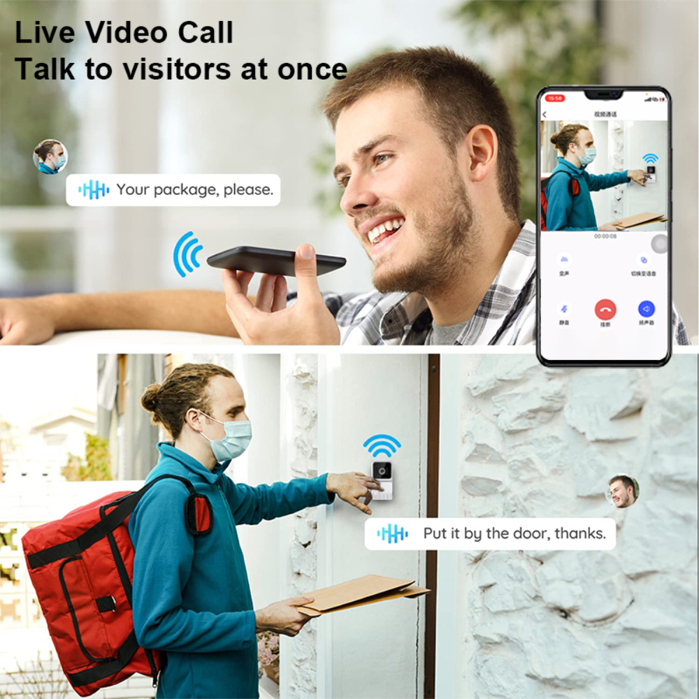 Video Portero Timbre Inalámbrico WiFi HD Visión Nocturna Sensor PIR