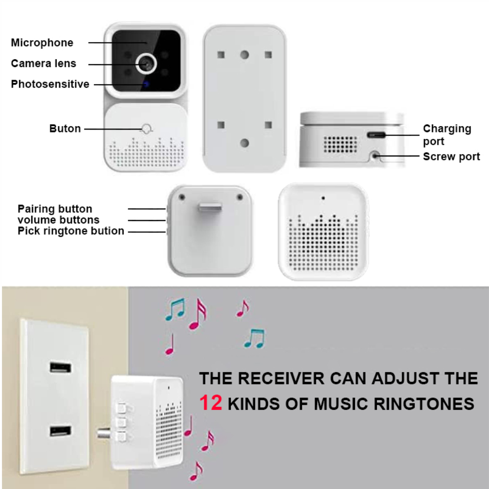 Video Portero Timbre Inalámbrico WiFi HD Visión Nocturna Sensor PIR