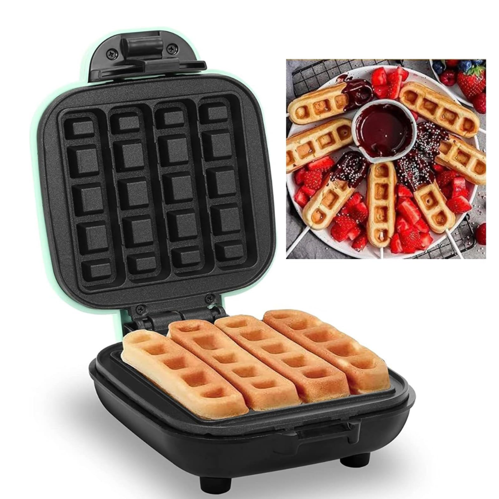 Waflera Mini Palitos Eléctrica 420W Antiadherente 4 Wafles Desayuno