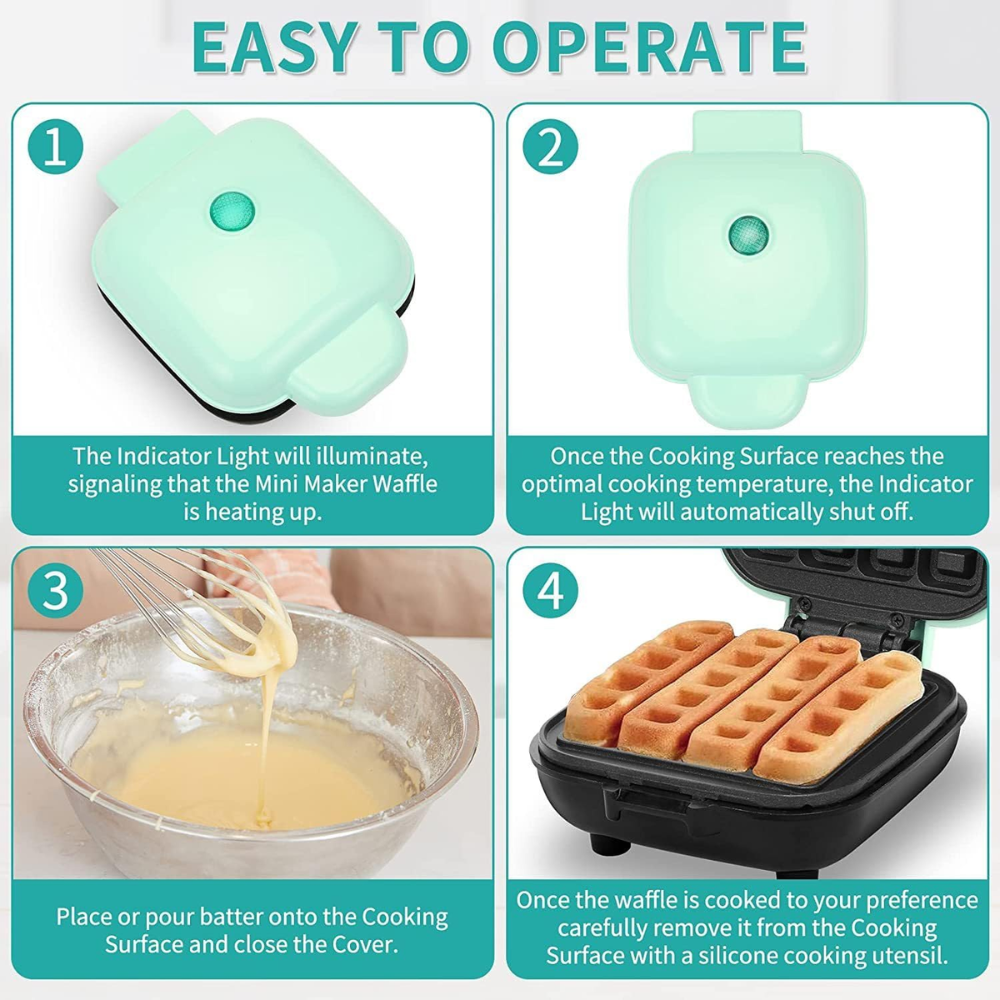 Waflera Mini Palitos Eléctrica 420W Antiadherente 4 Wafles Desayuno