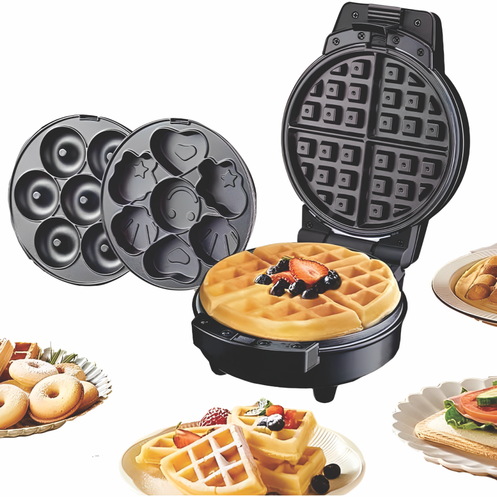 Waflera Sokany 3x1 Antiadherente Placas Waffles Donas Figuras Compacta