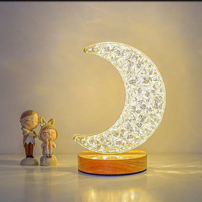 Lámpara Mesa Recargable Luna Acrílico 3 Tonos Táctil USB Tipo C Noche
