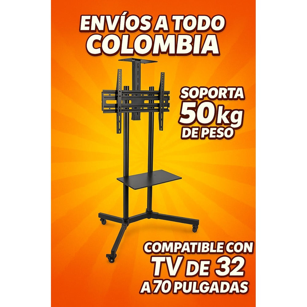 Soporte TV Pedestal Móvil Ruedas 32 70 Pulgadas A1500 Repisa 50kg